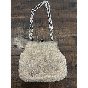 Vintage La Regale White Beaded Purse Elegant Floral Hong Kong